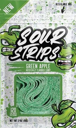 SOUR STRIPS PEG BAG GREEN APPLE 3.4oz
