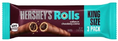 HERSHEY'S ROLLS WAFERS IN CHOCOLATEY CREME KING 2.5OZ*AVAILABLE - 12/11/2026*