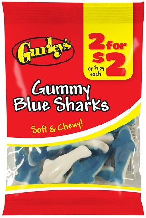 GURLEY'S 2/$2 GUMMY BLUE SHARKS 2.5OZ