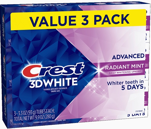 TOOTHPASTE  CREST -3DWHITE ADVANCED  RADIANT MINT (3.3OZ) 3CT**AVAILABLE BY SPECIAL ORDER AND EMAIL ONLY, ALLOW 21 DAYS LEADTIME**