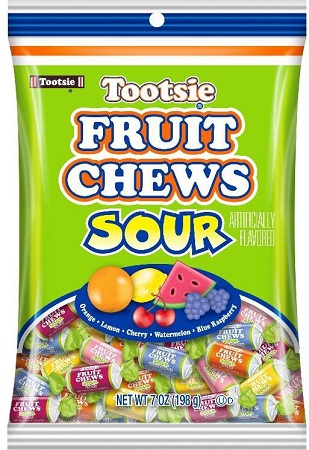 TOOTSIE FRUIT CHEWS SOUR 7OZ PEG BAG