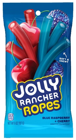 JOLLY RANCHER ROPES BLUE RASP. & CHERRY 6OZ PEG BAG