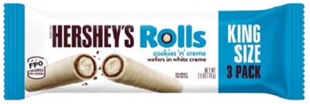 HERSHEY'S ROLLS S COOKIES 'N' CREME WAFERS  KING 2.5OZ*AVAILABLE - 12/11/2026*