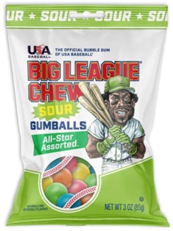 BIG LEAGUE CHEW SOUR GUMBALLS ASSORTED PEG 3OZ