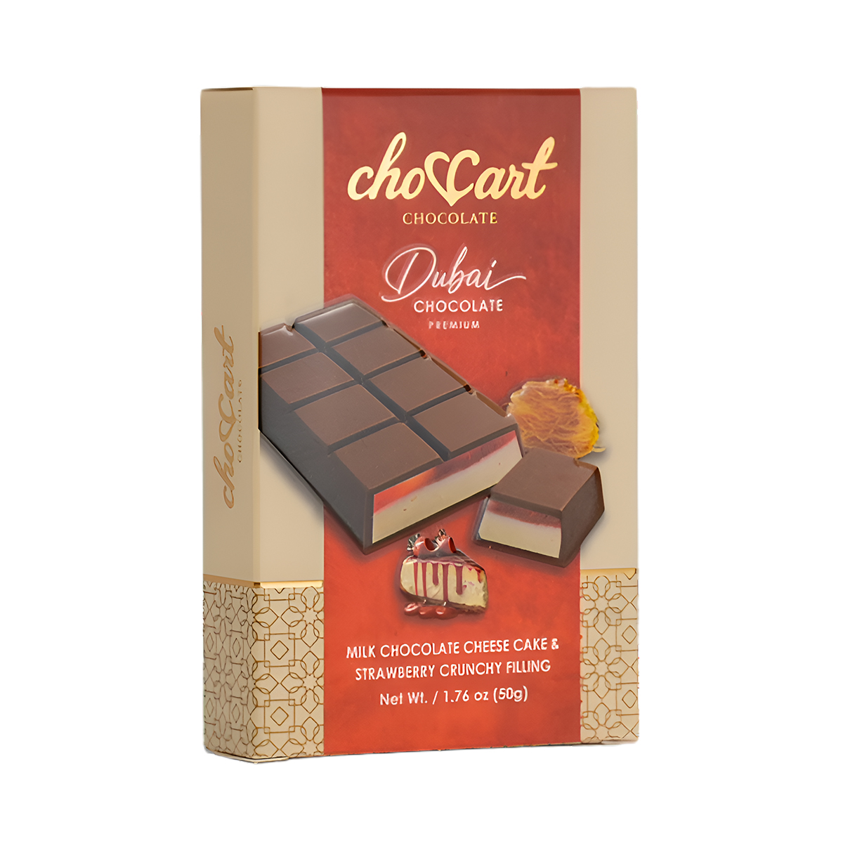 CHOCCART DUBAI CHOCOLATE BAR - STRAWBERRY CHEESCAKE**50G (1.76OZ)****$8.00 OFF PER BOX**