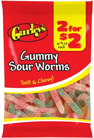 GURLEY'S 2/$2 GUMMY SOUR WORMS 2.5OZ