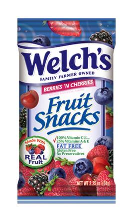 WELCH'S FRUIT SNACKS 2.25OZ BERRIES & CHERRIES