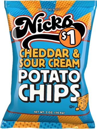 NICK'S POTATO CHIPS $1 CHEDDAR & SOUR CREAM